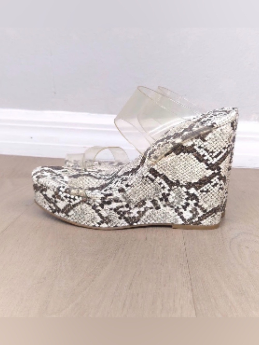 Clear Strap Snake Print Wedge Sandals - Express